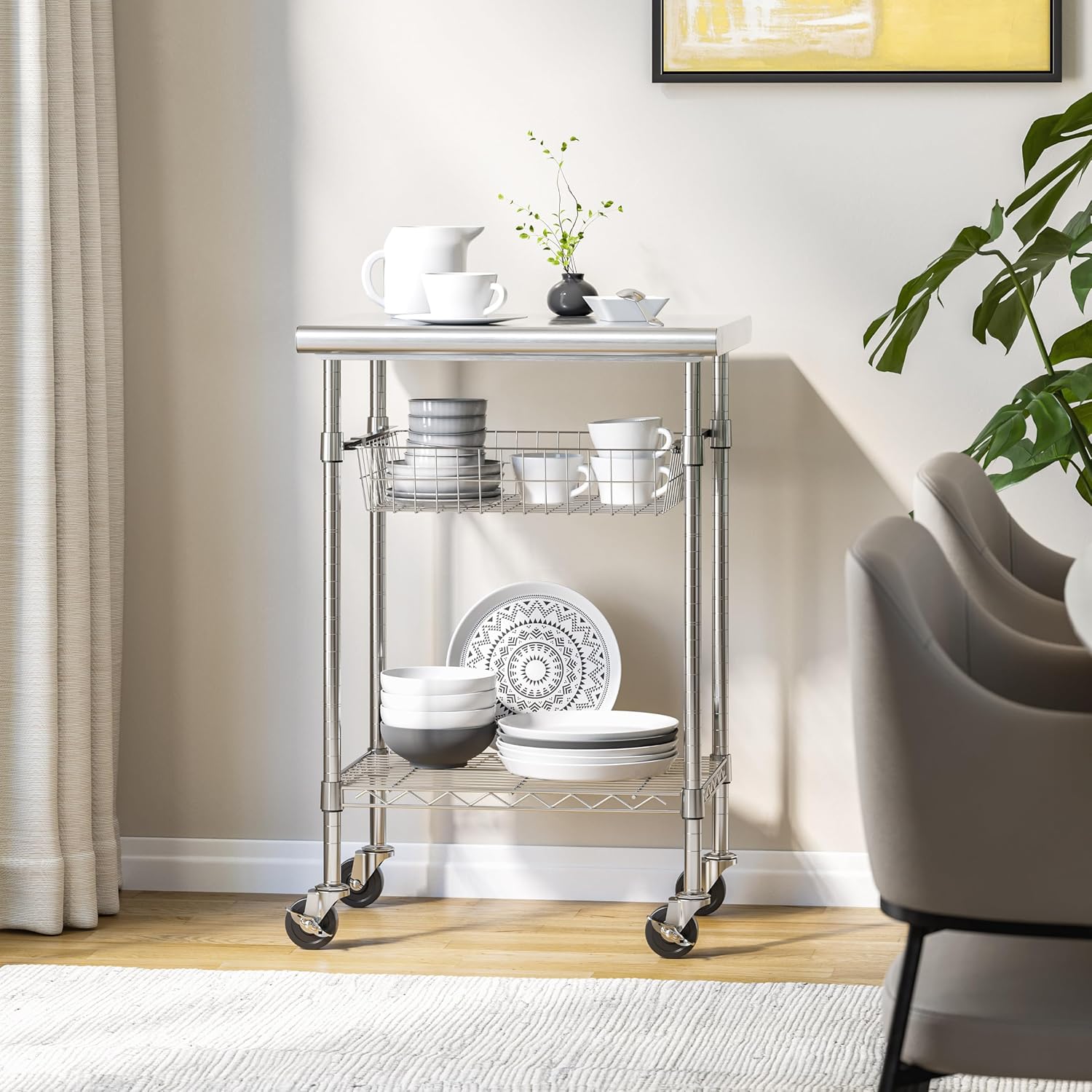 Stalowy wózek roboczy do przyg – Commercial Kitchen Island On Wheels recenzja i cena
