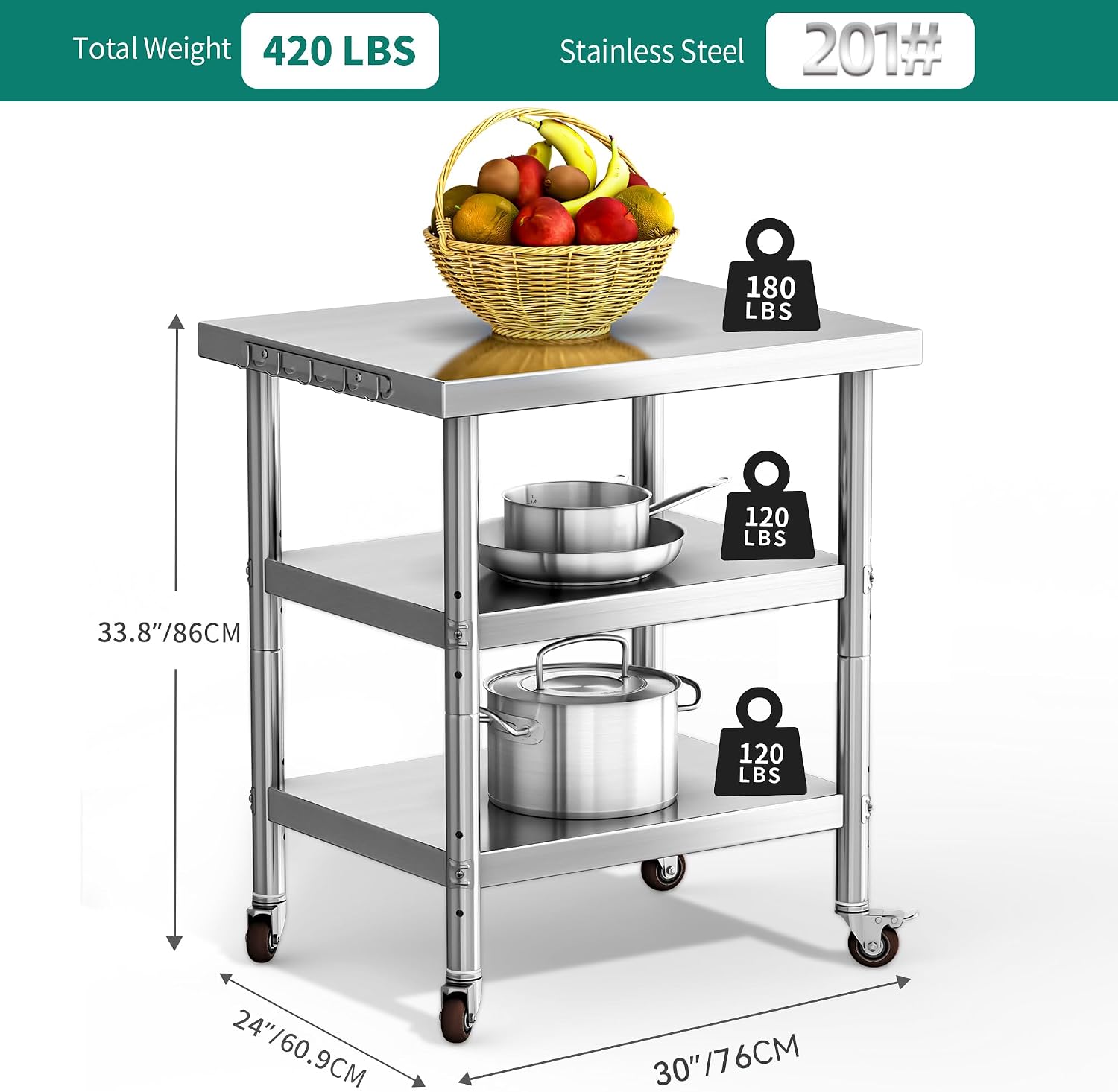 Stół do przygotowywania żywnoś – Commercial Kitchen Island On Wheels recenzja i cena